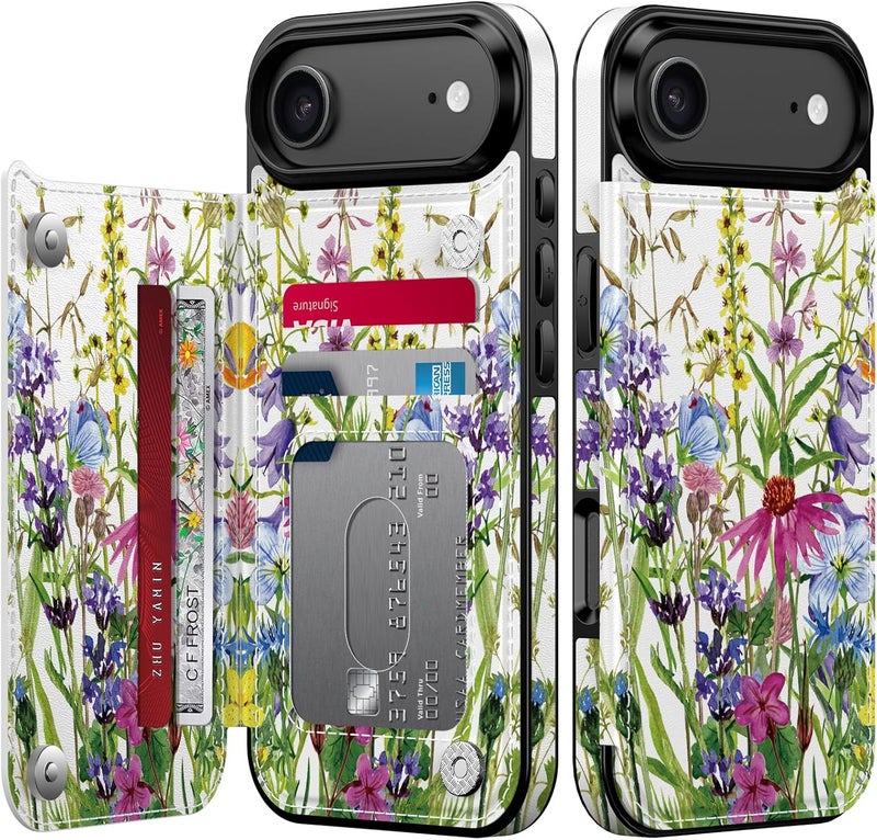 Goodon for iPhone Air Case Wallet - Flip Folio Leather Cover with Trendy Floral Design, 3 Card Slots & Kickstand Function, Stylish Protective Phone Case for iPhone 17 Air - Blooming Wildflowers - Image 1
